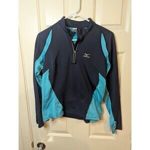 Mizuno Shirt Womens Small Blue Logo Graphic Pullover 1/4 Zip Long Sleeve Stretch